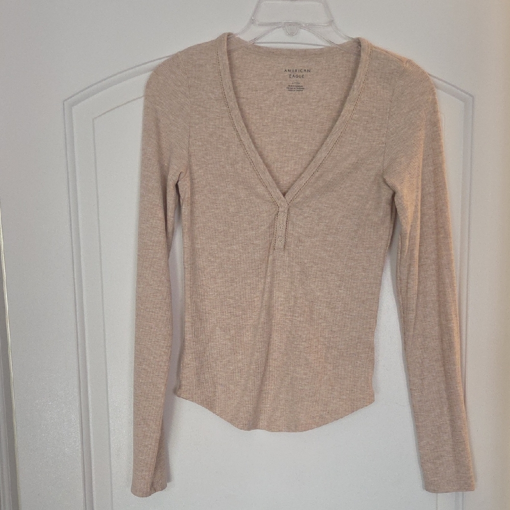 American Eagle Outfitters Beige Long Sleeve Top